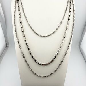 Fabulous 3 Strand Silver Toned Chain Necklace